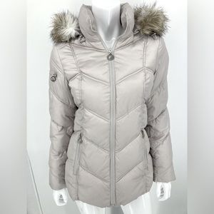 Nautica White Down Filled Winter Coat Hooded Zipper Front & Pockets Gently Used